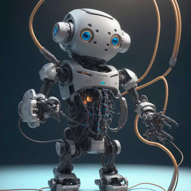 Robot mascot connecting cables, representing a careful website migration